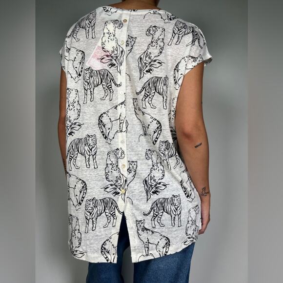Cynthia Rowley Top Animal Print Linen Asymmetrical Hem Medium - Picture 2 of 10